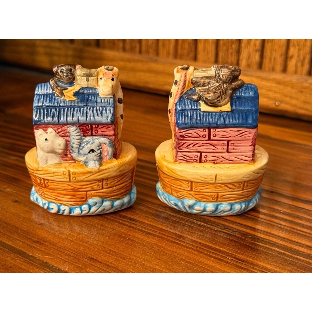 Vintage Noah's Ark Ceramic Salt & Pepper Shakers Animal Ark Pair Cute
